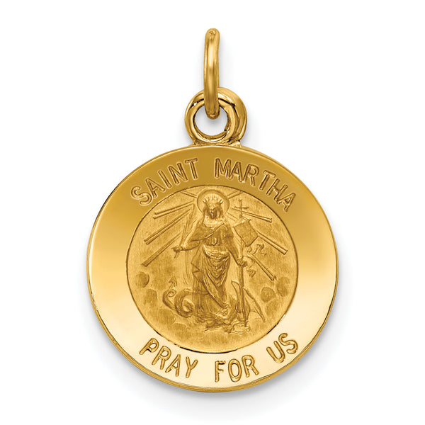 Saris and Things 14k Yellow Gold Solid Saint Martha Medal Charm Pendant