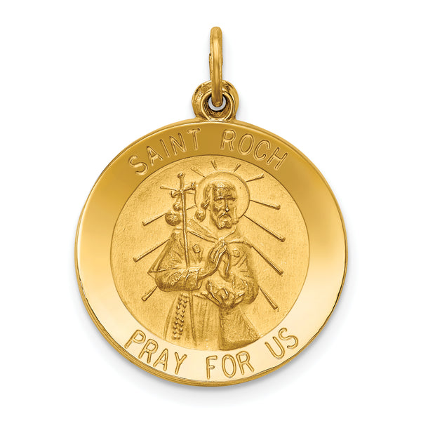 Saris and Things 14k Yellow Gold Solid Saint Roch Medal Charm Pendant