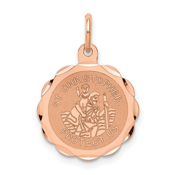 Saris and Things 14k Rose Gold Solid Saint Christopher Medal Charm Pendant