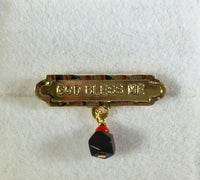 14Kt Yellow Gold "God Bless Me" with Genuine Azabache & Coral Baby Pin