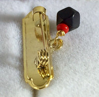 14Kt Yellow Gold "God Bless Me" with Genuine Azabache & Coral Baby Pin