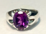 Sterling Silver Synthetic Birthstone Men's Belcher Style Ring