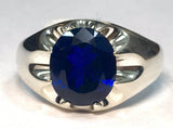 Sterling Silver Synthetic Birthstone Men's Belcher Style Ring