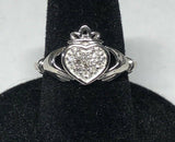 Sterling Silver Genuine 0.15 ctw Diamond Ladies Claddagh Ring