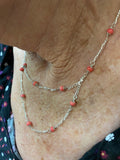 Sterling Silver Simulated Pink Coral 18" Bib Necklace