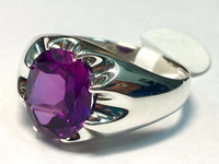 Sterling Silver Synthetic Birthstone Men's Belcher Style Ring