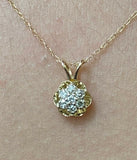 14K Yellow Gold Genuine 0.14 Carat TW Diamond Cluster Pendant with 18" Chain