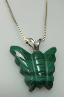 Green Malachite Butterfly Pendant with Silver Chain