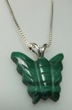 Green Malachite Butterfly Pendant with Silver Chain