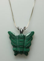 Green Malachite Butterfly Pendant with Silver Chain