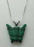 Green Malachite Butterfly Pendant with Silver Chain