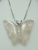 Brand New Sterling Silver Genuine Rose Quartz Butterfly Pendant with 18" Chain