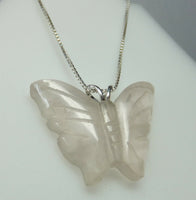 Brand New Sterling Silver Genuine Rose Quartz Butterfly Pendant with 18" Chain