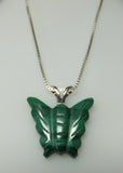 Green Malachite Butterfly Pendant with Silver Chain