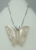 Brand New Sterling Silver Genuine Rose Quartz Butterfly Pendant with 18" Chain