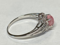 Sterling Silver 925 Hand Carved Pink Scarab & 8 Genuine Diamonds Ladies Ring