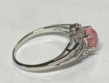 Sterling Silver 925 Hand Carved Pink Scarab & 8 Genuine Diamonds Ladies Ring