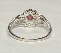 Sterling Silver 925 Hand Carved Pink Scarab & 8 Genuine Diamonds Ladies Ring