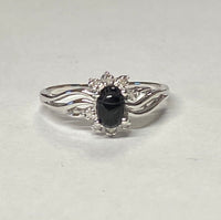 Sterling Silver Black Scarab & 8 Genuine Diamonds Ladies Ring