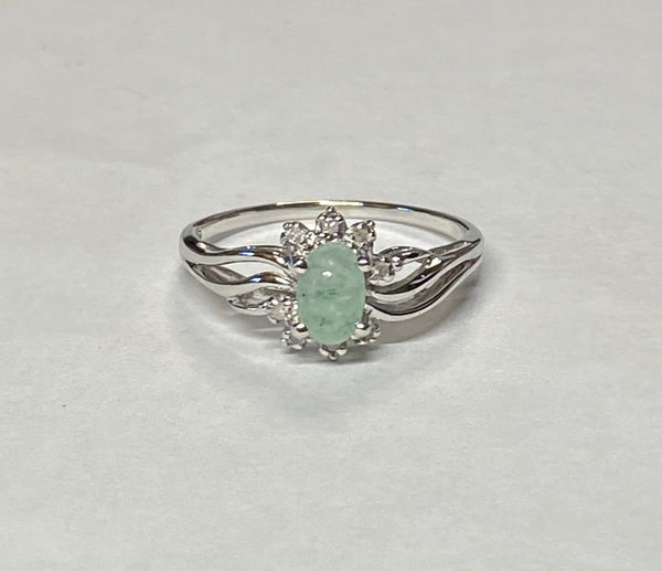 Sterling Silver 925 Genuine Light Green Scarab & 8 Genuine Diamonds Ladies Ring