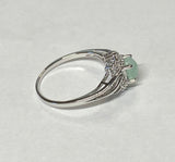 Sterling Silver 925 Genuine Light Green Scarab & 8 Genuine Diamonds Ladies Ring