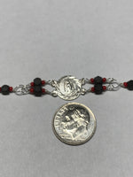 Sterling Silver Genuine Azabache Jet-Coral Virgin of Guadalupe Medal 7" Bracelet