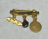 14Kt Gold Dios Me Bendiga with Genuine Azabache, Guardian Angel & Saint Lucia Eyes Baby Pin