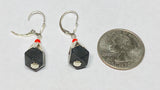 Sterling Silver Genuine 9mm Azabache Jet & Coral Leverback Dangle Earrings