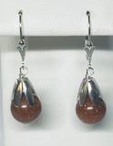 Sterling Silver 10mm Venturina Goldstone Fleur-de-Lis Leverback Dangle Earrings