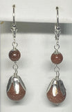 Sterling Silver 10mm & 6mm Venturina Goldstone Fleur-de-Lis Leverback Dangle Earrings