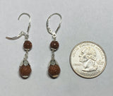 Sterling Silver 8mm & 6mm Venturina Goldstone Faceted Beads Fleur-de-Lis Leverback Dangle Earrings