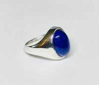 Sterling Silver Genuine Oval Cabochon Lapis Lazuli 16mm x 12mm Gents Ring