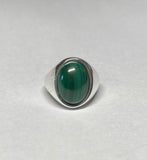 Sterling Silver Genuine Oval Cabochon Malachite 16mm x 12mm Gents Ring