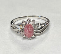 Sterling Silver 925 Hand Carved Pink Scarab & 8 Genuine Diamonds Ladies Ring