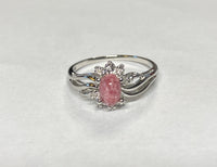 Sterling Silver 925 Hand Carved Pink Scarab & 8 Genuine Diamonds Ladies Ring