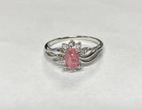 Sterling Silver 925 Hand Carved Pink Scarab & 8 Genuine Diamonds Ladies Ring