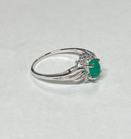 Sterling Silver 925 Dark Green Scarab & 8 Genuine Diamonds Ladies Ring