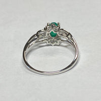 Sterling Silver 925 Dark Green Scarab & 8 Genuine Diamonds Ladies Ring