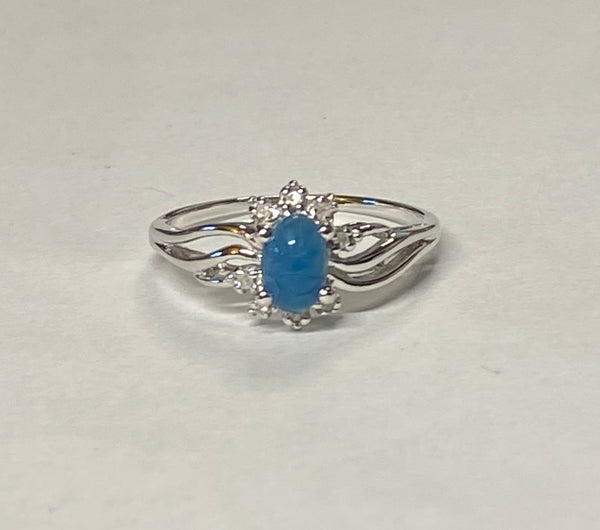 Sterling Silver 925 Blue Scarab & 8 Genuine Diamonds Ladies Ring