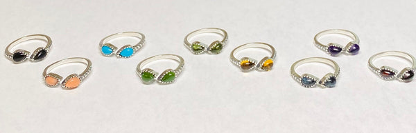 Sterling Silver Genuine Gemstone 6mm x 4mm Pear Cabochon Bypass Beaded Ring (Choose Your Gemstone)