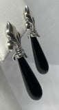 Sterling Silver Genuine Black Onyx Teardrop Fleur-de-Lis Post Earrings