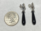 Sterling Silver Genuine Black Onyx Teardrop Fleur-de-Lis Post Earrings