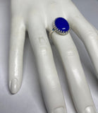 Sterling Silver Genuine Oval Cabochon Lapis Lazuli 18mm x 13mm Ladies Ring