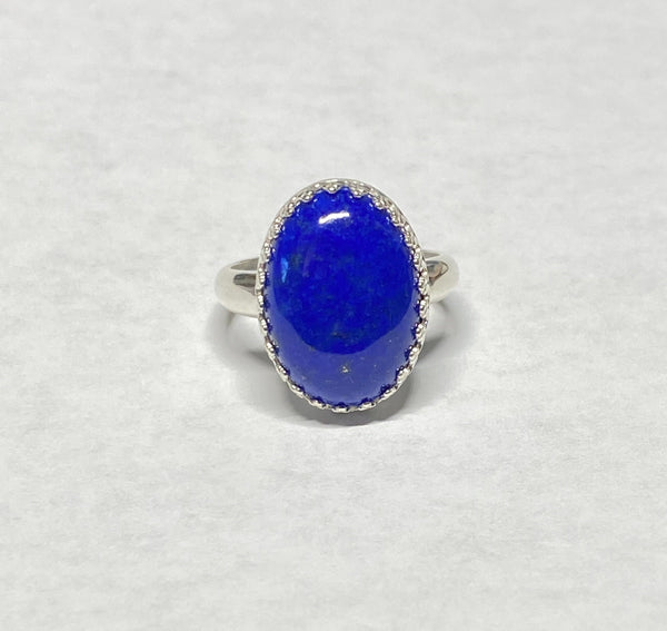 Sterling Silver Genuine Oval Cabochon Lapis Lazuli 18mm x 13mm Ladies Ring