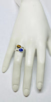 Sterling Silver Genuine Lapis & Tiger Eye 8mm x 6mm Cabochon Bypass Ladies Ring