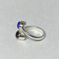 Sterling Silver Genuine Lapis & Tiger Eye 8mm x 6mm Cabochon Bypass Ladies Ring