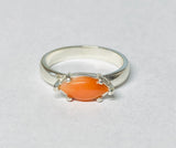 Sterling Silver Genuine 10mm x 5mm Marquise Cabochon Pink Coral Ladies Ring