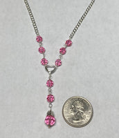 Sterling Silver 18" Curb Chain "Y" Necklace with Cutout Center Heart and Pink Swarovski Elements