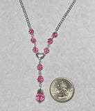 Sterling Silver 18" Curb Chain "Y" Necklace with Cutout Center Heart and Pink Swarovski Elements