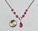 Sterling Silver 18" Curb Chain "Y" Necklace w/Cutout Center Heart and Pink Swarovski Elements